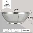 Juvale Stainless Steel Fine Mesh Strainer - Durable Rust-Resistant Mesh Colander - Ergonomic Handle Rice Colander - Ultra-Fine Flour Sifter - Dishwasher Safe with Stable Design - 11 in x 4 in, Silver