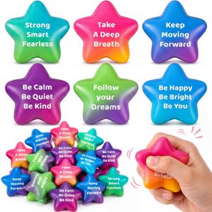 Aoriher 60 Pcs Stress Balls Bulk for Adult Stress Relief Gift with Quotes Motivational Inspirational Colorful Squeeze Balls Office Funny Small Anxiety Toys for Employee Student (Gradient Colors, Star), 4 cm/ 1.57 inches