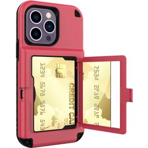 Omorro Compatible with iPhone 14 Pro Max Case Mirror Case with Card Holder, Cute Luxury Fashion Makeup Mirror Back Cover Wallet Case Soft Silicone Rubber Bumper Slim Ultra Thin Protection Phone Case (Black)