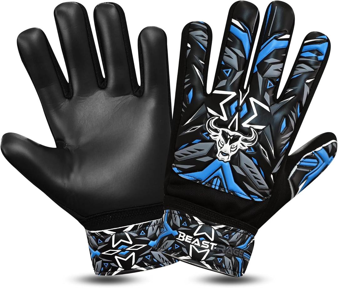 BEAST RAGE Goalkeeper Gloves for Boys Kids Youth Football Keeping Soccer Goalie Gloves with Strong Grip for Ball Receiver,Wrist Support 4MM Latex Palm (Size 2 - fit for 4 to 5 Years Old, Blue)