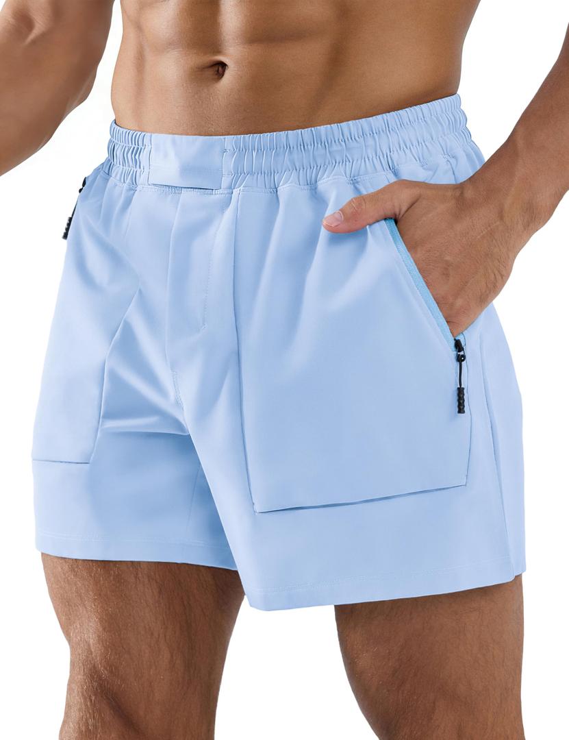 APTRO Men's Shorts Casual Hybrid Athletic 5'' Shorts Big Pockets with Adjustable Waist Sky Blue XXL (Blue, XXL)