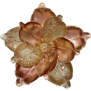 10 Pcs Large Christmas Flowers, Glitter Christmas Flowers 10in Brown Artificial Magnolia Flower Ornaments Fold Floral for Christmas Tree Decorations Xmas Tree New Year Party Wedding Centerpiece