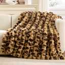 Cozy Bliss Cheetah Leopard Print Faux Fur Throw for Couch, Fuzzy Soft Plush Thick Bubble Blanket for Sofa Bedroom Living Room, 50x60 Inches Brown