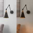 JONATHAN Y 7" Rustic Dark Gray/Brass Gold Classic Industrial Metal Adjustable Arm LED Wall Sconce for Bedside Reading, Farmhouse Swing Arm Wall Lamp with Metal Shade, Hardwired (JYL7462D)