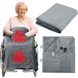12v Heated Flannel Wheelchair Blanket, Gray Portable Heated Throw for Elderly 2 Heating Zones, Camping Essentials, Elderly Gift 35.43 x 41.73 inches