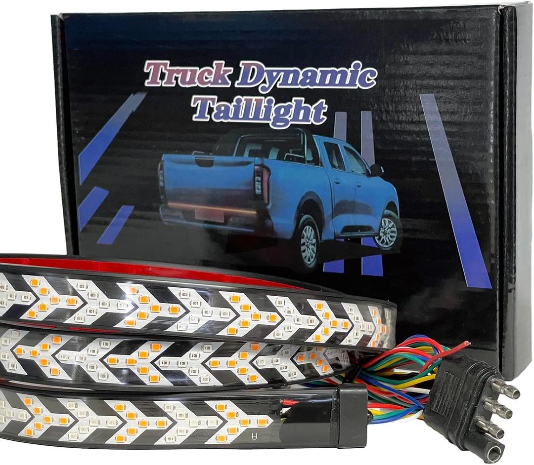 60 Inch Arrow 528smd LED Truck Tailgate Light Bar Strip, Amber Sequential Turn Signal, RED Strobe Warning Brake Light Kit