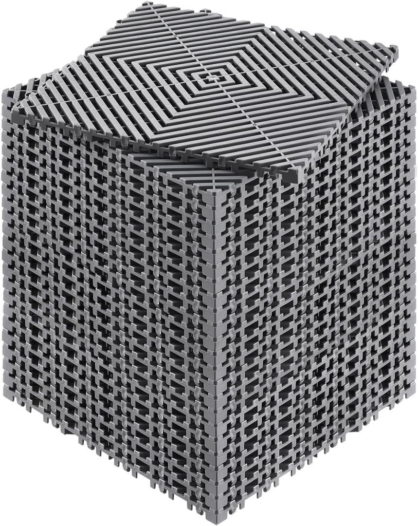 VEVOR Interlocking Drainage Mat, 12 x 12 Modular Interlocking Cushion, 24 Pcs Splicing Drainage Mats, Non-Slip Gray PP Drainage Floor Tile and Shower Mat, for Garage, Garden, Kitchen & Outdoor (Grey)