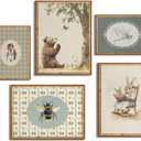 5Pcs Retro Vintage Animal Canvas Wall Art Nursery Decor Kids Painting Picture Wall Decor Farmhouse Animal Poster Print Artwork for Children's Bedroom Dining Room Home Decoration (12x16in)