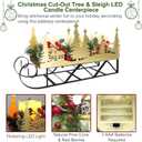 Christmas Sleigh Centerpiece Table Decorations with Flickering Led Candle Lights Xmas Sleigh Silhouette Candelabrum for Dinning Room, Table, Fireplace, Mantel Holiday Decoration (Gold)
