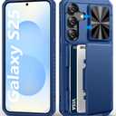 for Samsung Galaxy S25 Wallet Case, Card Holder (4-5 Cards), RFID Block, Slide Camera Cover & Military Grade Drop Proof, Hard Heavy Duty Men Women Protective Phone Case for Galaxy S25, Blue