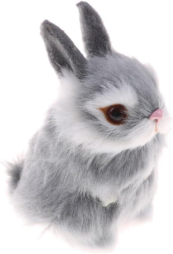 GUDVES Mini Realistic Cute Plush Rabbits Fur Lifelike Animal Easter Bunny Simulation Toy Model Gift Miniatures Decorations, Gray