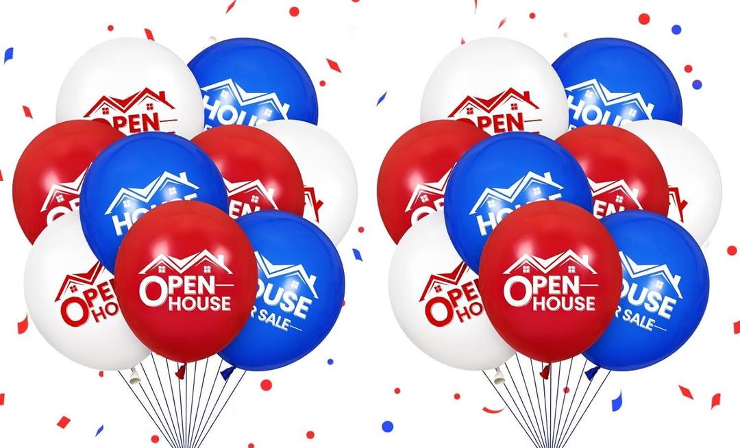 Open House Signs for Real Estate 18 PCS 12 Inch Latex Balloons - Agent Supplies for Outside Business (Red Blue White)