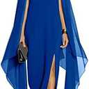 MAYFASEY Women's Elegant High Split Flare Sleeve Formal Evening Gowns Maxi Dress with Cape, Size M