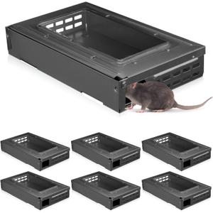 Qualirey 4 Pack Multi Catch Mice Trap Clear Top Humanized Mouse Trap Rodent for Indoor Outdoor Rat Control Pet and Security (6.3 Inch,Black)