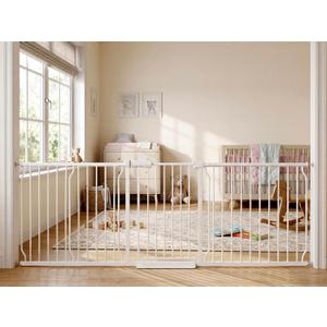 Extra Wide Baby Gate 85.8-90.5 Inch, Pressure Mounted No Drilling, for Stairs & Doorways, Metal White Indoor Safety Gate for Kids and Dogs
