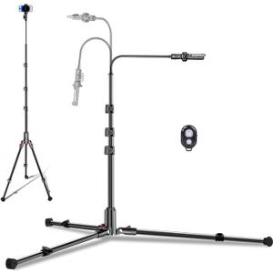 CAMBOFOTO 84" Phone Tripod, Tall Tripod Stand for Selfies with Flexible Gooseneck & Remote, Compatible with iPhone Android, Travel/Gopro/Ring Light/Webcam/Video Recording/Vlogging