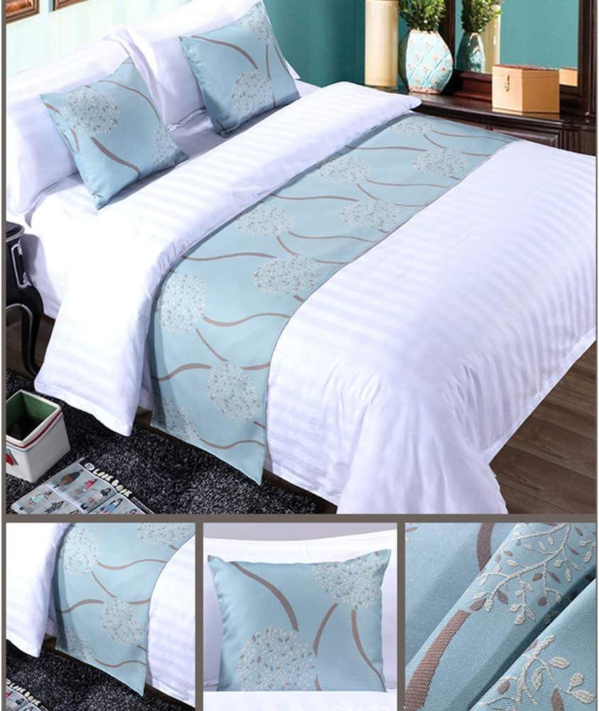 Twelve 3pcs Bed Runner Set - 1 Scarf and 2 Pillowcases, Rippling Teal Bedding Scarves for Guesthouse, Hotel, Home Decor (50x260cm)