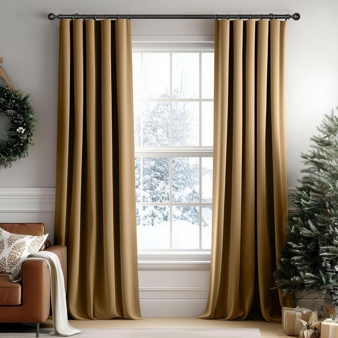 Beauoop Golden Brown Velvet Curtains 96 Inches Long 2 Panels for Bedroom Living Room Soft Luxury Room Darkening Thermal Insulated Soundproof Rod Pocket Window Treatments Drapes, 52X96 Set of 2
