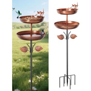 Bird Bath for Outside, Double 46In Metal Birdbaths for Outdoors,Bird Bath Feeder Bowls for Garden Patio Yard Decor, Upgraded 5-Pronged Metal Stake