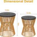 HMVPL Solar Outdoor Side Table with Dimmable Light, Patio Side Tables for Outside, Round Outdoor End Tables Set of 2, Plastic Rattan Patio End Accent Table for Poolside Backyard Gazebo, Dusk to Dawn, 13 inches x 13 inches x 17 inches