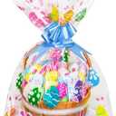 RICEDUO 10 Pcs 24x30 Inch Clear Easter Basket Bags, Large Cellophane Wrap Bags with 10 Pcs Pull Bows for Easter Decorations, Kids Party Gift Bags