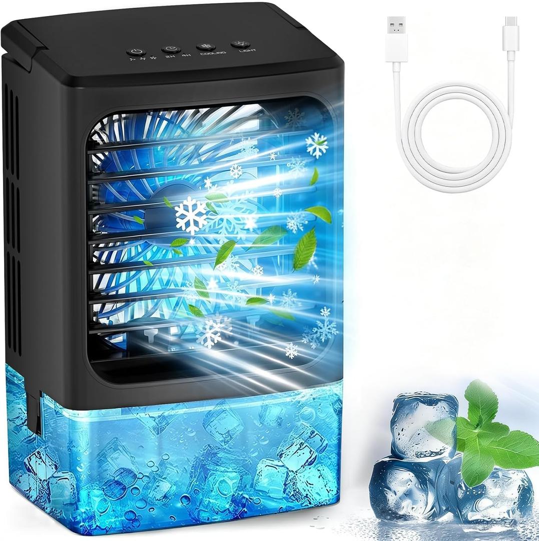 Portable Air Conditioners，Upgraded Portable AC Small Air Conditioner Personal Air Cooler Mini Evaporative Cooler 3 Wind Speed Portable Small AC with 7 Night Light for Room Home Bedroom Office