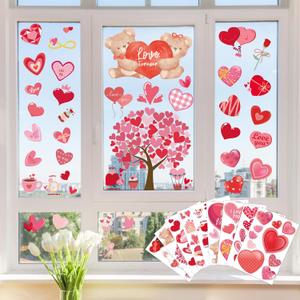 2 x Valentines Day Decorations - Heart Window Clings for Glass | Valentines Decor Indoor Outdoor - Valentine's Day Accessories Party Favors Supplies for Home School Class Office (Red)