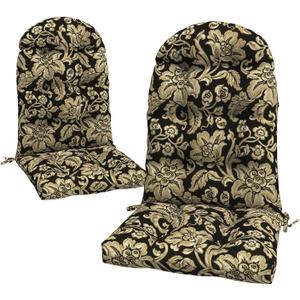 LVTXIII 2 Pack Outdoor Adirondack Chair Cushions, 44x19x4 Inch Water Repellent Patio Cushions for Rocking Chairs, Thick Tufted High Back Seat Cushion Set, Jacobean Black