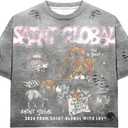 GORGLITTER Men's Letter Graphic Washed Tops Ripped Tees Short Sleeve Crewneck Street T-Shirts (Gray, L)