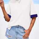 BTFBM Womens Oversized T Shirts Dressy Casual Short Sleeve Summer Tops Crew Neck Color Block Blouse Loose Fit Basic Tee (White, L)