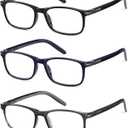 LKEYE Reading Glasses for Men Women Blue Light Blocking Rectangles Computer Readers Wide Frame with Spring Hinge Lightweight Square Eyeglasses LK6021 3pack (+1.0 Strength)