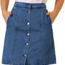 Allegra K Women's Denim Skirts 2024 Summer Casual A-Line Short Button Down Jean Skirt size L