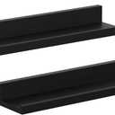 SONGMICS Floating Shelves, Set of 2 Wall Shelves, 15-Inch Wide, for Photo Frames and Trinkets, for Living Room, Home Office, Kitchen, Bathroom, Black ULWS38BK