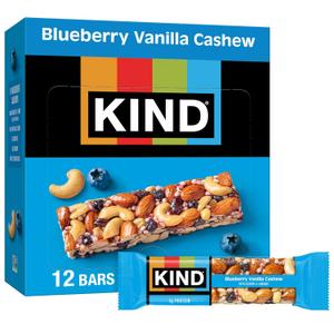 KIND Healthy Snacks Bars, Blueberry Vanilla Cashew, Gluten Free, 5g Protein, 12 Count (EXP 04/19/26)