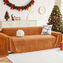 hyha Couch Cover for Dogs, Boho Sofa Covers for 3 Cushion Couch Washable, Chenille Sofa Slipcover for Pets, Soft Loveseat Sectional Couch Throw Blankets with Tassels (Orange, 71x118 Inch)