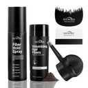 Hair Fibers for Thinning Hair, Dark Brown, Professional 5-in-1 Hair & Beard Styling Set, Include Applicator Pump, Fiber Hold Spray, Application Card, Hairline Comb,Hair Powder for Women & Men