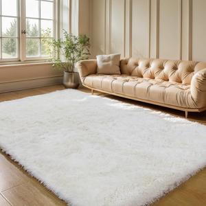 Cream White Fluffy Shag Rug for Bedroom,4'x6' Machine Washable Soft Shaggy Fuzzy Small Area Rugs for Living Room, Cute Furry Plush Kids Rugs Nursery Dorm Boys Girls Bed Room Carpets, Ivory