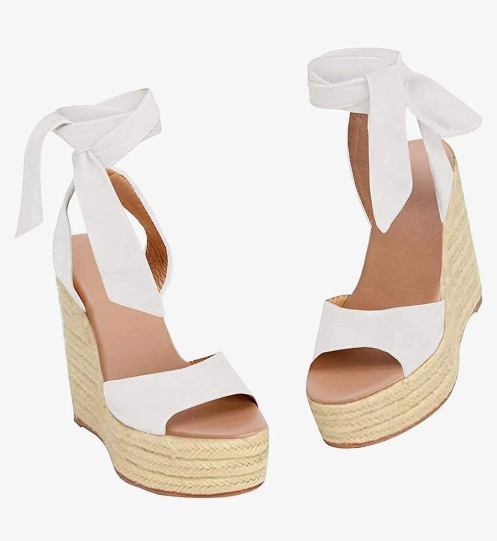 Liyuandian Womens Platform Espadrille Wedges Open Toe High Heel Sandals with Ankle Strap Buckle Up Shoes(size 7 1/2)