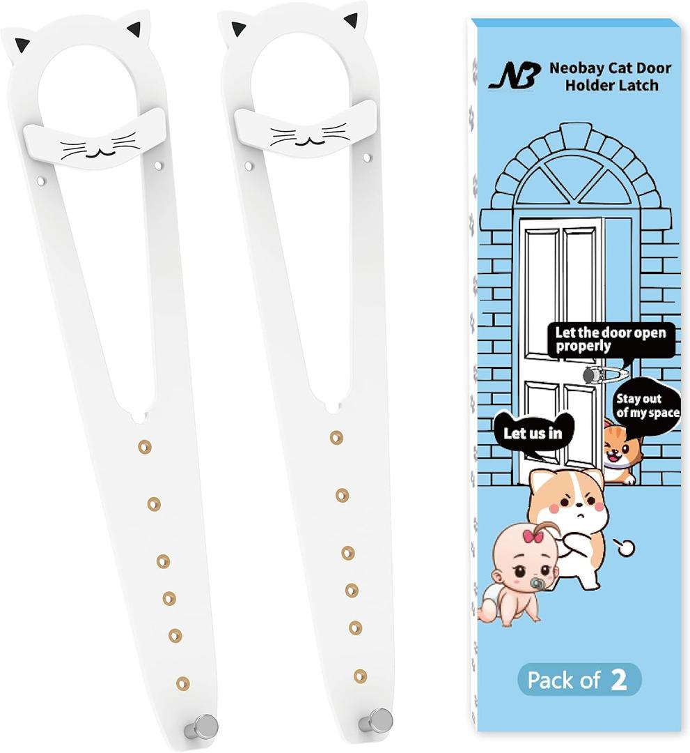 Cat Door Latch with Stabilizer, 7 Sizes Adjustable Cat Door Stopper to Keep Dog Out of Litter Box, Economical Alternative of Pet Gates and Interior Pet Door, White, 2 Packs
