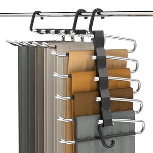 Pants Hangers Space Saving - 2 Pack Closet Organizer and Storage Jean Hangers, Stainless Steel Anti-Slip Clothes Hanger Scarf Holder for Pants Jeans Leggings Trousers Pant Rack, Black