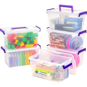 IRIS USA 5 Qt. Plastic Storage Bins with Lids, 6 Pack, Craft Storage Container, Sensory Bin, Organizing Containers for Home, Office & Art Supplies, Stackable, Clear (5 Qt. - 6 Pack)