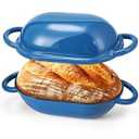 Maxdot 4qt Dutch Oven with Lid Enameled Cast Iron Sourdough Bread Pan for Baking Non Stick Single with Loop Handles for Family Homemade Breadbaking(Blue)