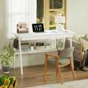 Solid Wood Desk with Drawers - 47.2 Inch Writing Desk with Drawers & Storage Shelf, Simple Modern Study Table, Home Office Computer Desks for Bedroom & Home, White Desks, 47.2 in W x 21.7 in D