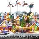 Large Christmas Village House with Flying Reindeer - Rotating Christmas Tree & Moving Train & Colourful LED Lights & 8 Festive Songs,Indoor Decorations for Home Tabletop Gift