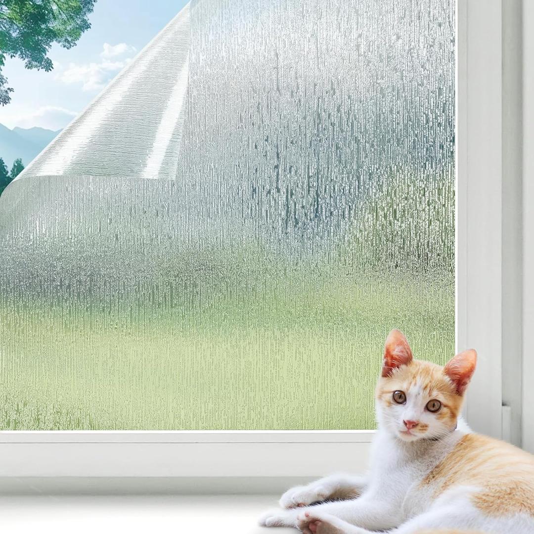 LUTE Rain Glass Window Film, Privacy Frosted Film Decorative Cling, UV Blocking Static Cling Removable Glass Sticker, Stained Frosting Cling Door Window Vinyl for Home Office, 23.6" x 78.7" (Rain Clear)
