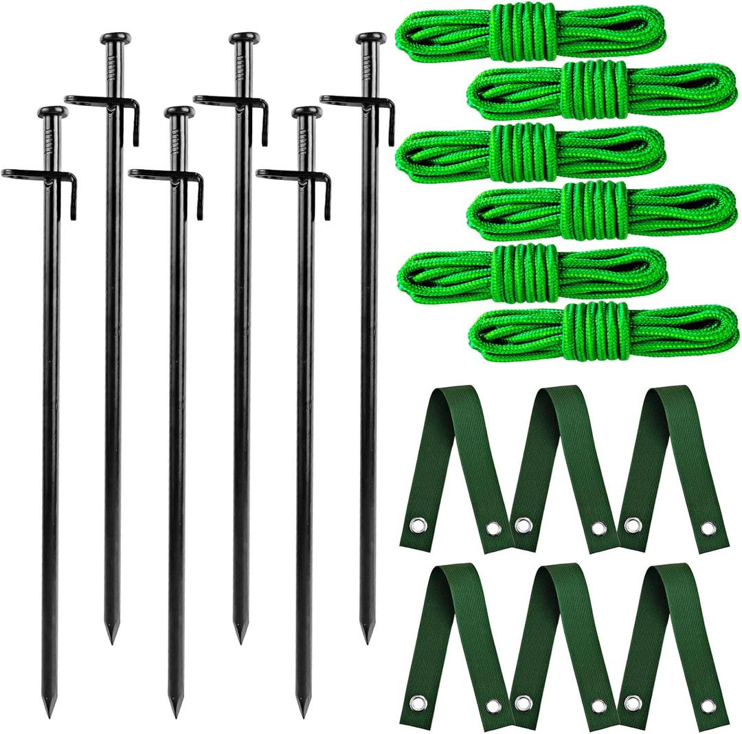 Heavy Duty Tree Stake Kit - Tree Stakes & Straps for Straightening Young Trees, Garden Tree Supports, 6pcs Metal Stakes, 6pcs Rope for Anchoring