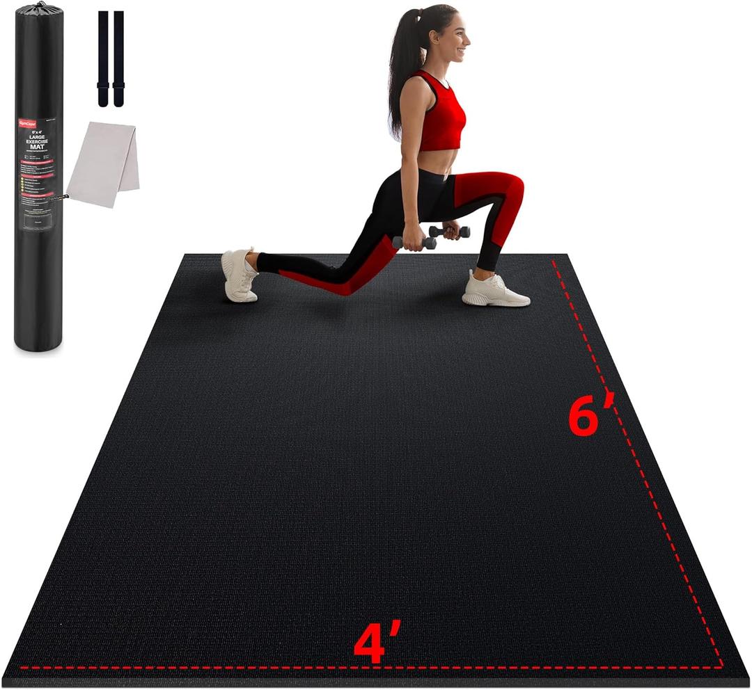 Large Exercise Mat for Home Workout, 6'x4' (7mm) Extra Thick Workout Mat, High-Density Gym Mat for Cardio, Jump Rope, MMA, Weights (Shoe-Friendly)