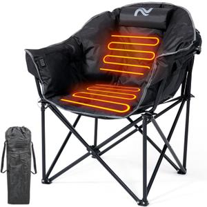 LILYPELLE Oversized Heated Camping Chair, Patio Lounge Chairs with 3 Heat Levels, Portable Folding Heated Chair Round Moon Saucer Folding Lawn Chair Outdoor Chair for Camping, Lounge Patio (Absolute Black)
