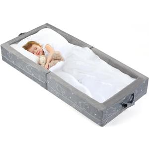 Umoving Portable Toddler Travel Bed Foldable Soft Foam Floor Crib with Washable Cover, Built-in Safety Rails, No Assembly, Compact for Travel & Home Use, Grey