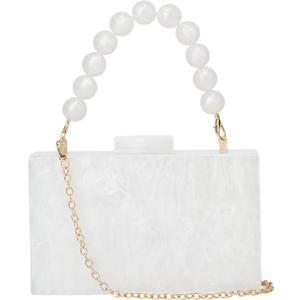 URAWOW Acrylic Evening Handbag Beads Bag for Women Graceful Shoulder Bag Satchel Marble Clutch Purses for Wedding Party (Z03-white)